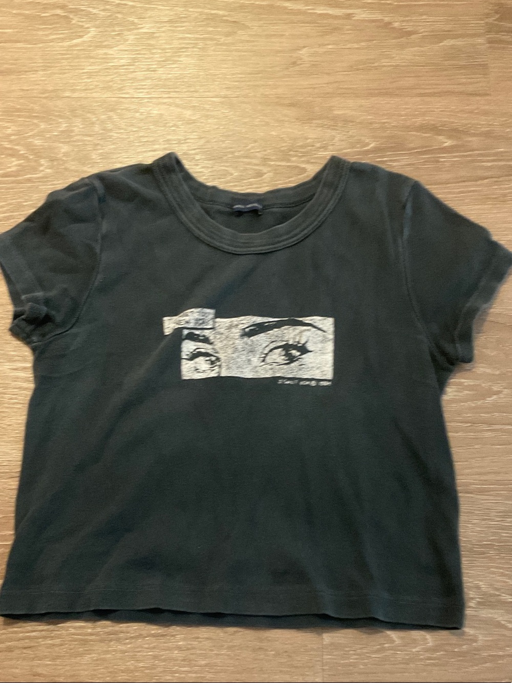 Brandy Melville Black Cropped Tee with White Eye Graphic
